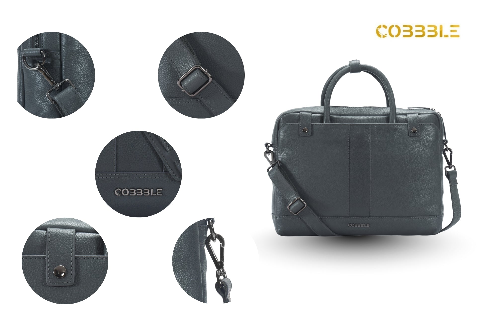Cobbble Flat Grain Cambridge Laptop Briefcase - Grey