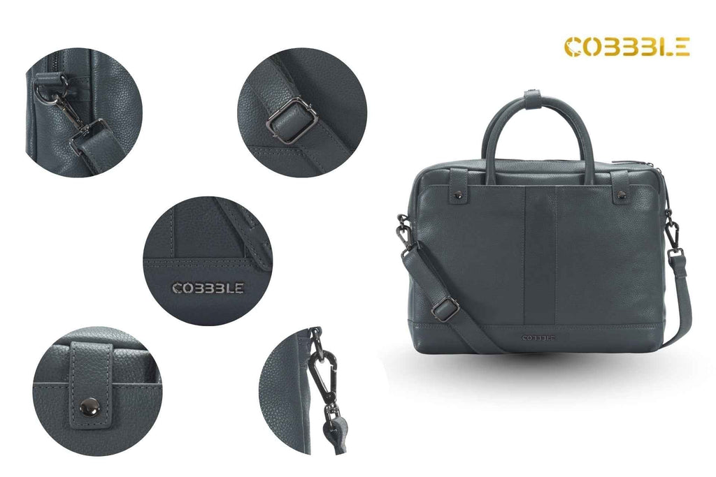 Luxury Laptop Bag - Cobbble Flat Grain Cambridge Laptop Briefcase - Grey