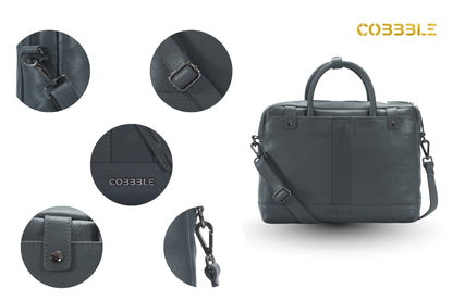 Cobbble Flat Grain Cambridge Laptop Briefcase - Grey