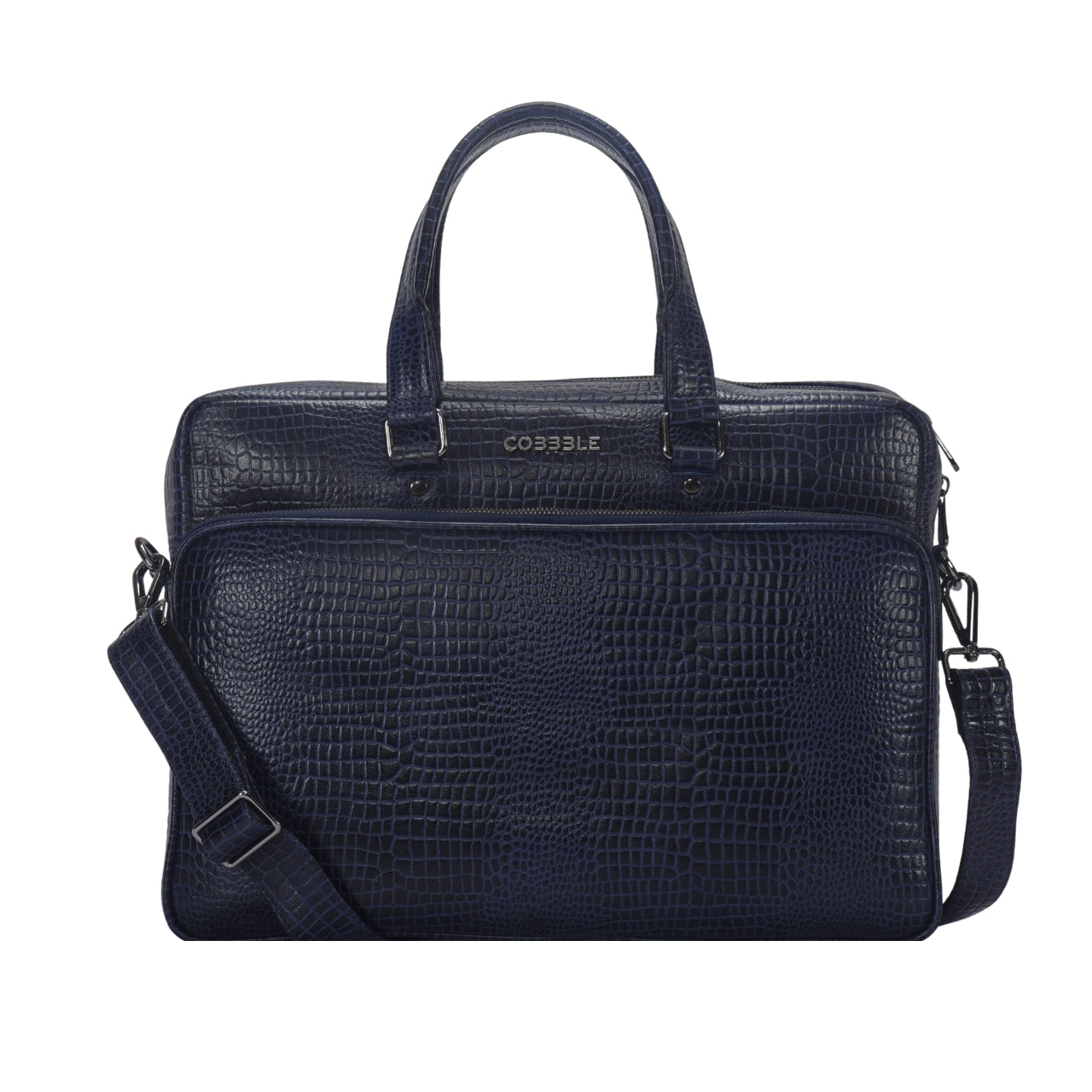 Cobbble Croco Classic Laptop Briefcase - Navy Blue