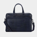 Luxury Laptop Bag - Cobbble Croco Classic Laptop Briefcase in Navy Blue