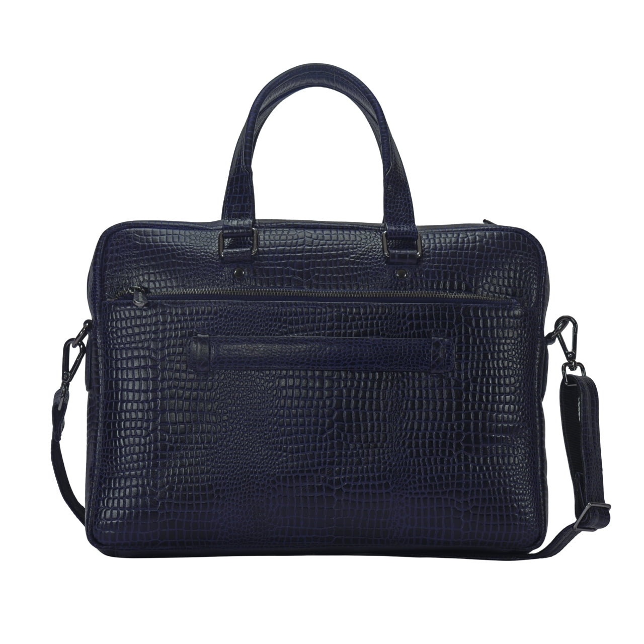 Cobbble Croco Classic Laptop Briefcase - Navy Blue