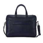 Luxury Laptop Bag - Cobbble Croco Classic Laptop Briefcase in Navy Blue