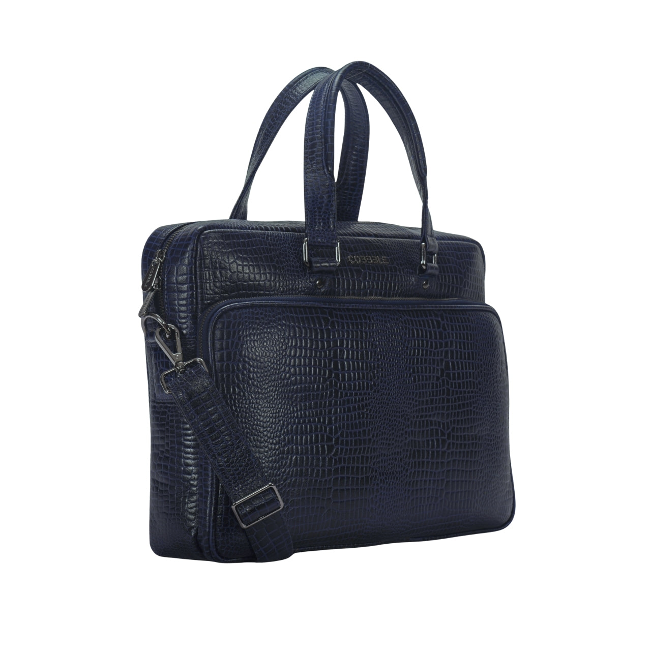 Cobbble Croco Classic Laptop Briefcase - Navy Blue