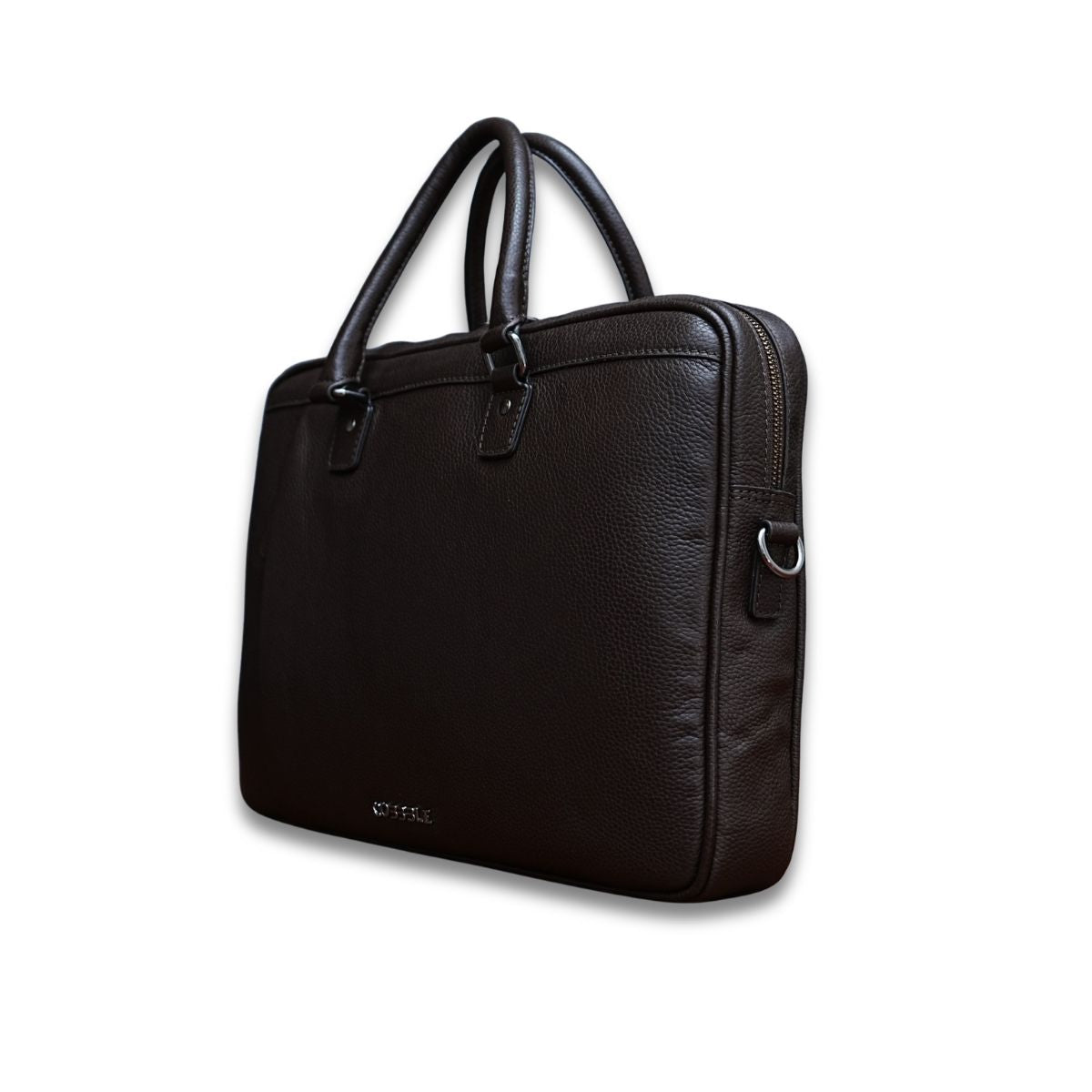 Cobbble Flat Grain Metro Laptop Briefcase - Brown