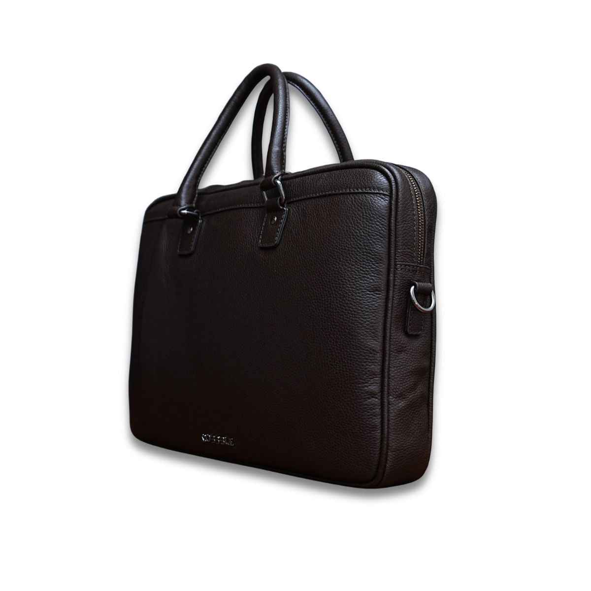Cobbble Flat Grain Metro Laptop Briefcase - Brown