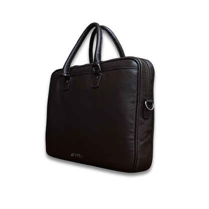 Cobbble Flat Grain Metro Laptop Briefcase - Brown