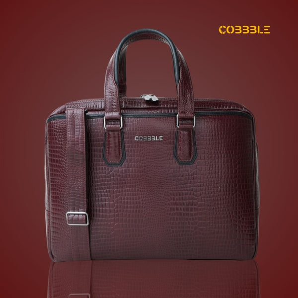 Cobbble Croco Executive Laptop Briefcase - Cherry