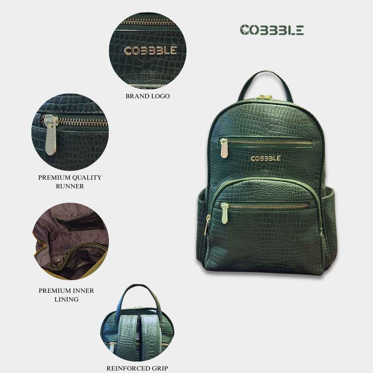 Cobbble Woman Croco Day Backpack - Olive Green