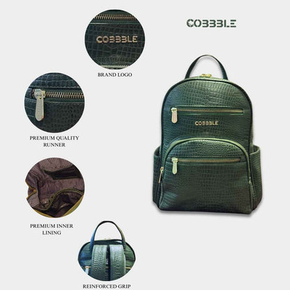 Cobbble Woman Croco Day Backpack - Olive Green