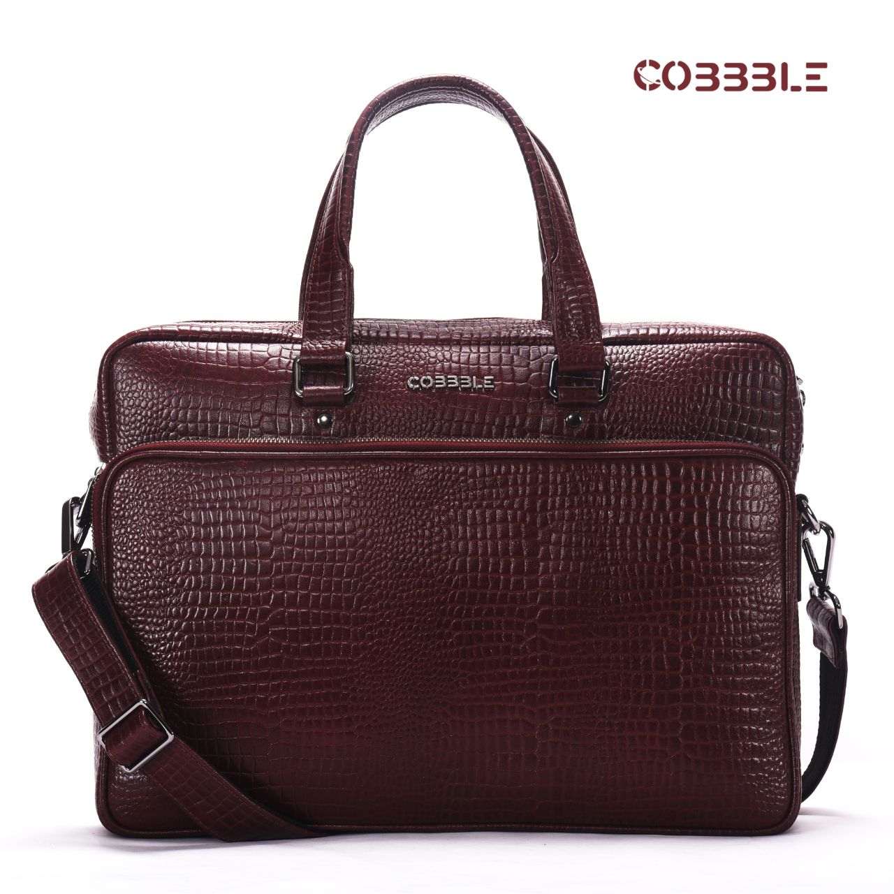 Cobbble Croco Classic Laptop Briefcase - Cherry