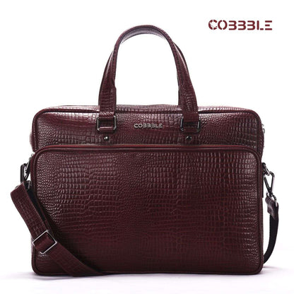 Cobbble Croco Classic Laptop Briefcase - Cherry