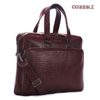 Cobbble Croco Classic Laptop Briefcase - Cherry Leather