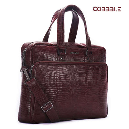 Cobbble Croco Classic Laptop Briefcase - Cherry