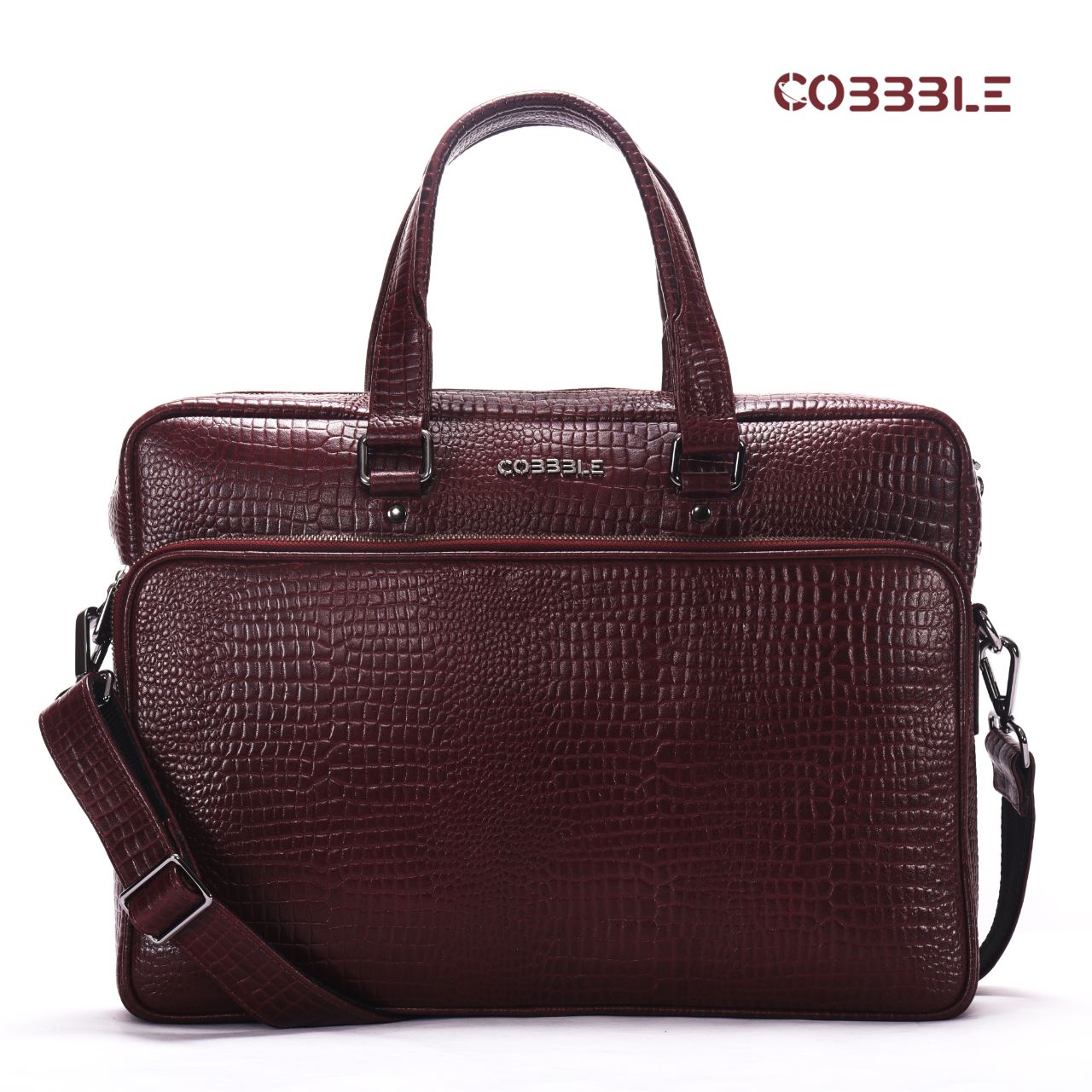 Cobbble Croco Classic Laptop Briefcase - Cherry