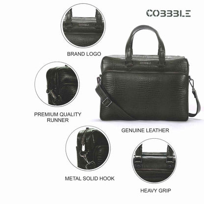 Cobbble Croco Classic Laptop Briefcase - Olive Green