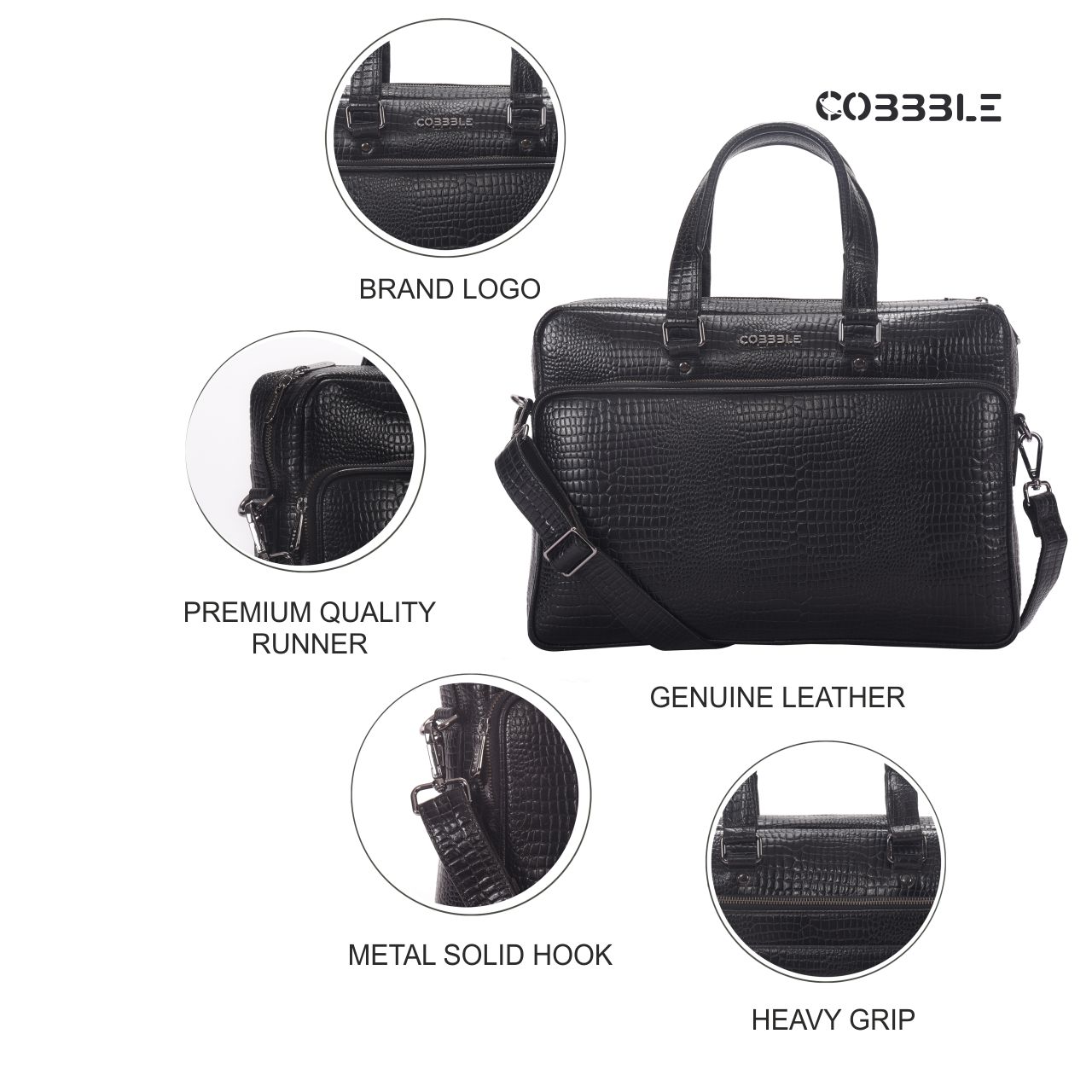 Cobbble Croco Classic Laptop Briefcase - Grey Colour