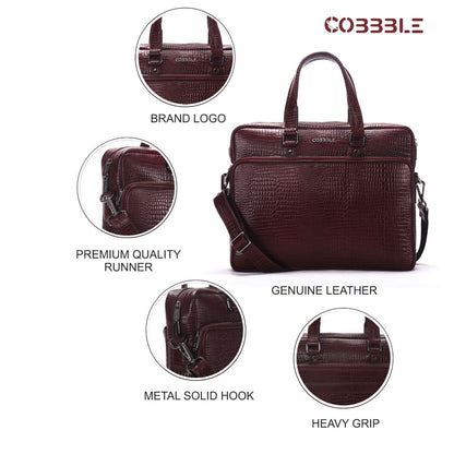 Cobbble Croco Classic Laptop Briefcase - Cherry