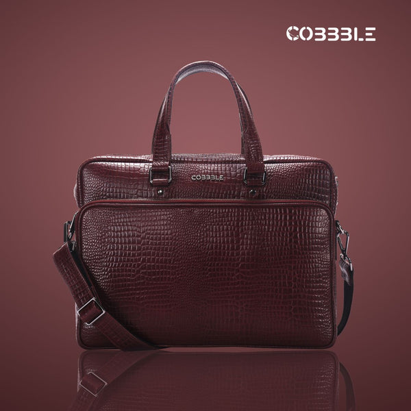 Cobbble Croco Classic Laptop Briefcase - Cherry