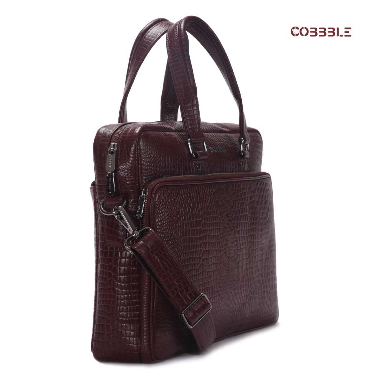 Cobbble Croco Classic Laptop Briefcase - Cherry