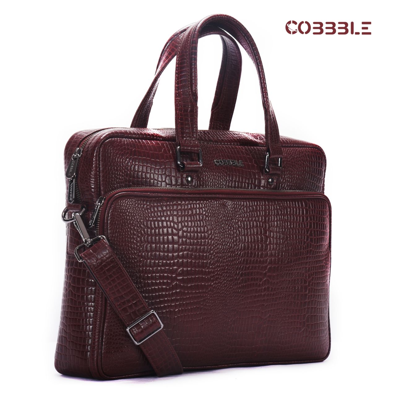 Cobbble Croco Classic Laptop Briefcase - Cherry