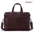 Cobbble Croco Classic Laptop Briefcase - Cherry Leather
