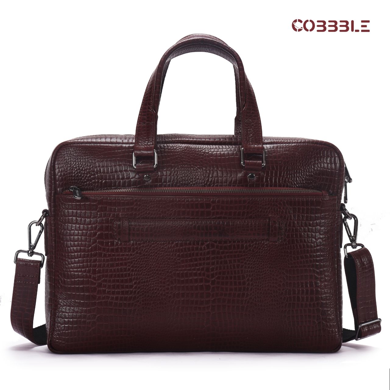 Cobbble Croco Classic Laptop Briefcase - Cherry