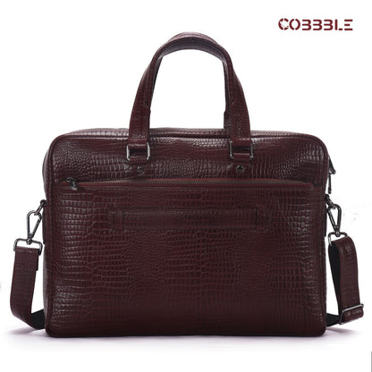 Cobbble Croco Classic Laptop Briefcase - Cherry