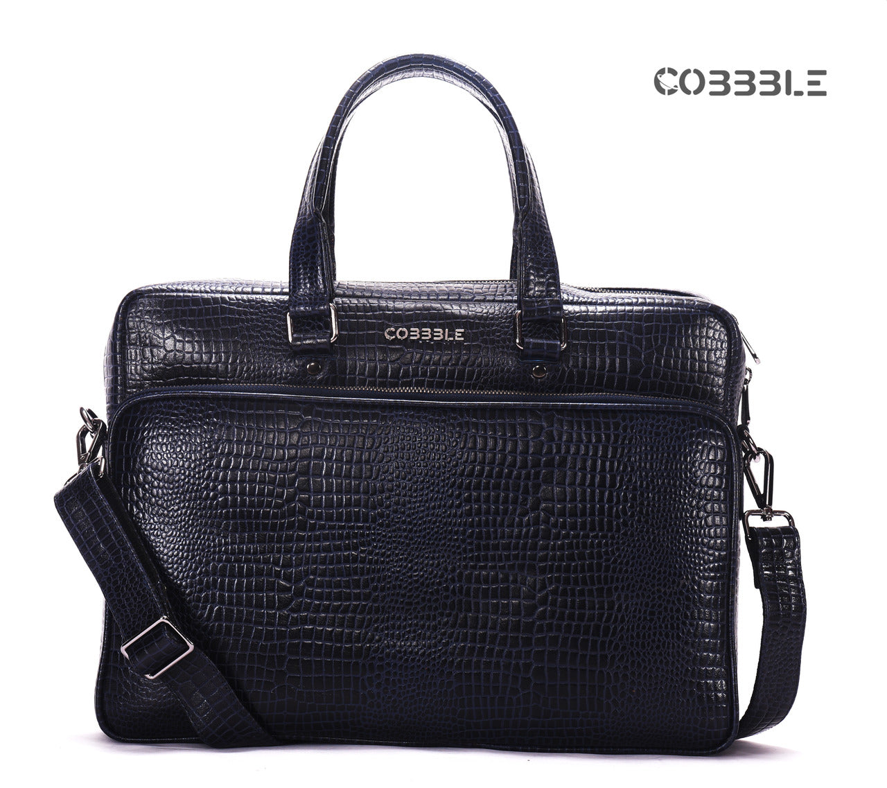 Cobbble Croco Classic Laptop Briefcase - Black