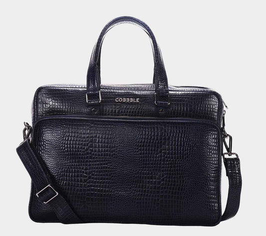 Cobbble Croco Classic Laptop Briefcase - Black