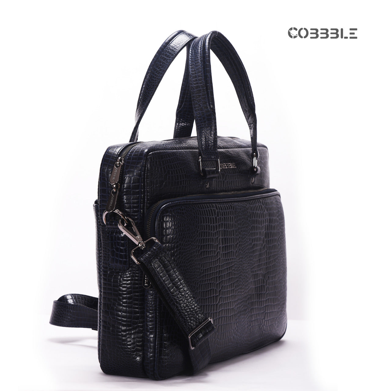 Cobbble Croco Classic Laptop Briefcase - Black