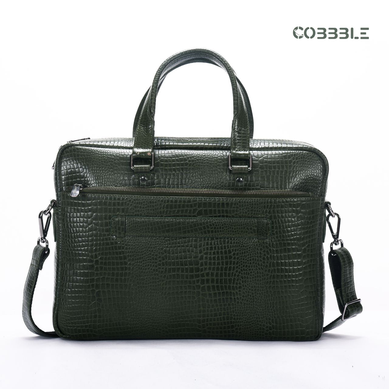 Cobbble Croco Classic Laptop Briefcase - Olive Green