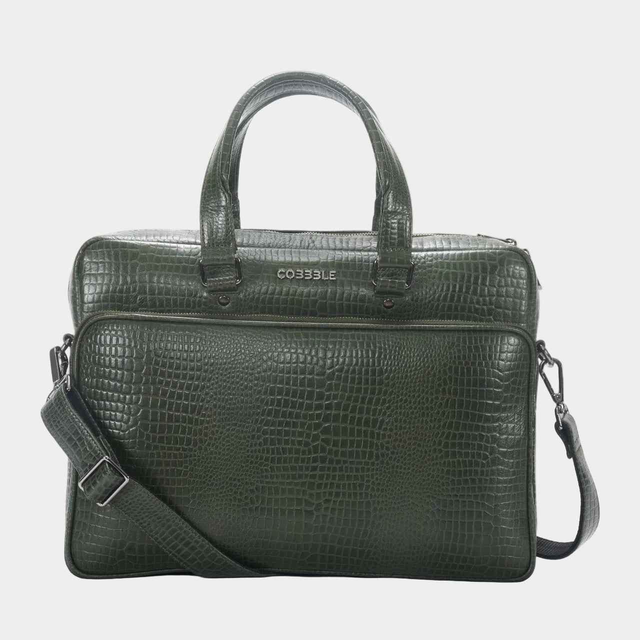 Cobbble Croco Classic Laptop Briefcase - Olive Green