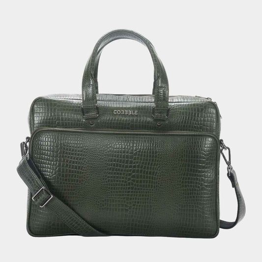 Cobbble Croco Classic Laptop Briefcase - Olive Green