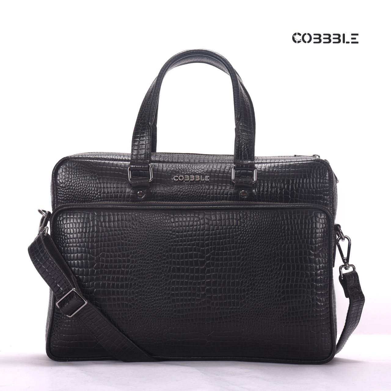 Cobbble Croco Classic Laptop Briefcase - Grey Colour