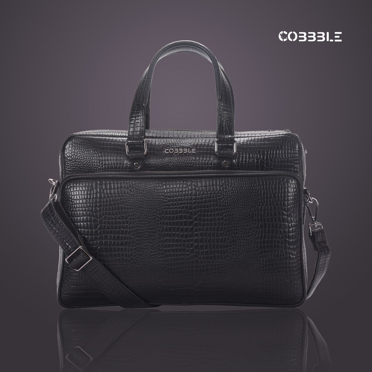 Cobbble Croco Classic Laptop Briefcase - Grey Colour