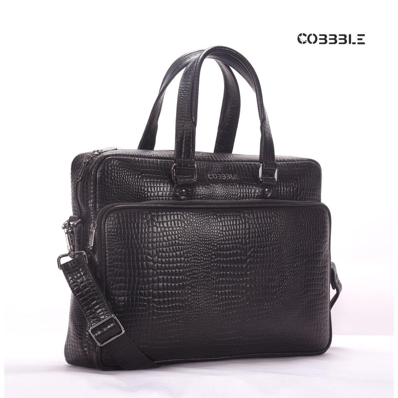 Cobbble Croco Classic Laptop Briefcase - Grey Colour