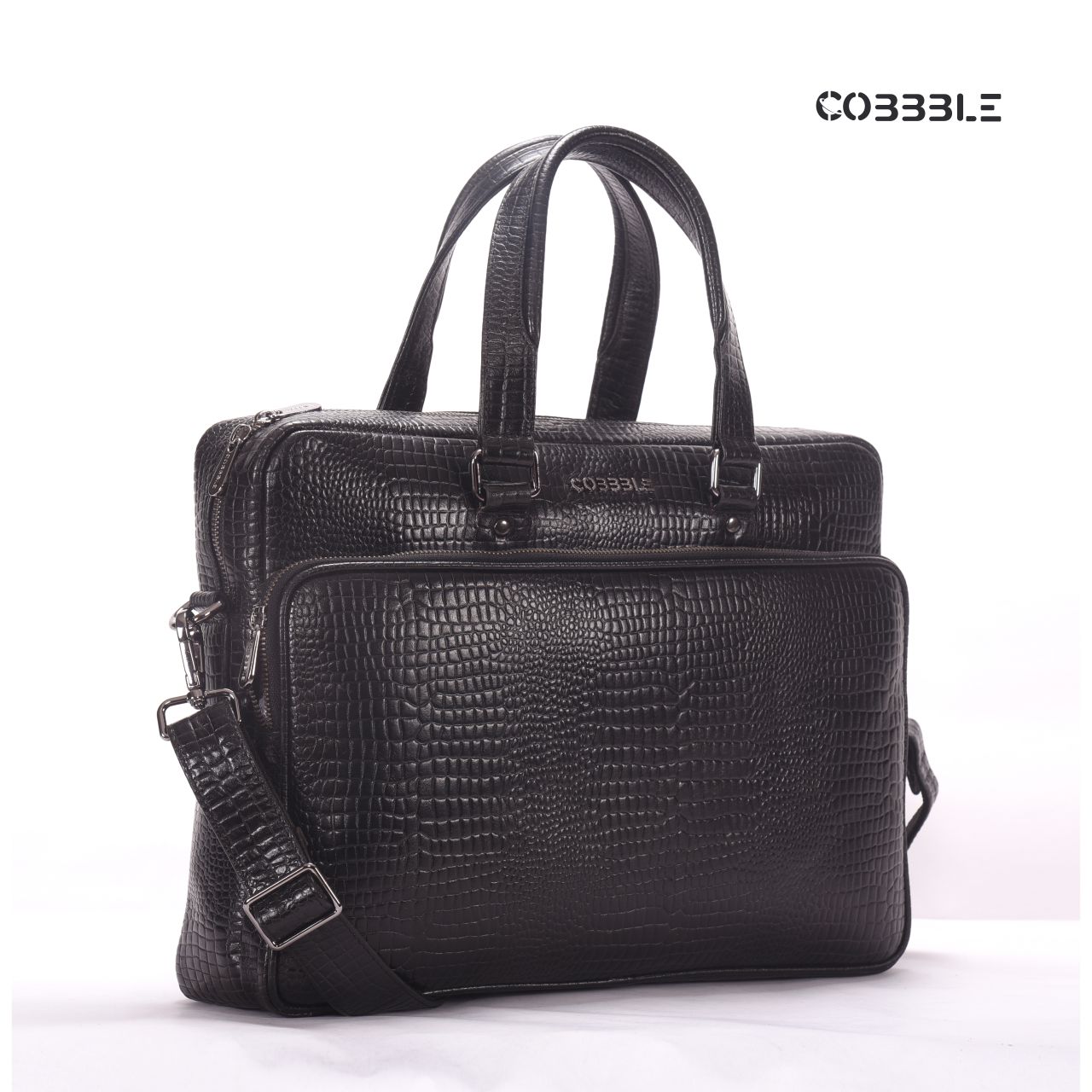 Cobbble Croco Classic Laptop Briefcase - Grey Colour