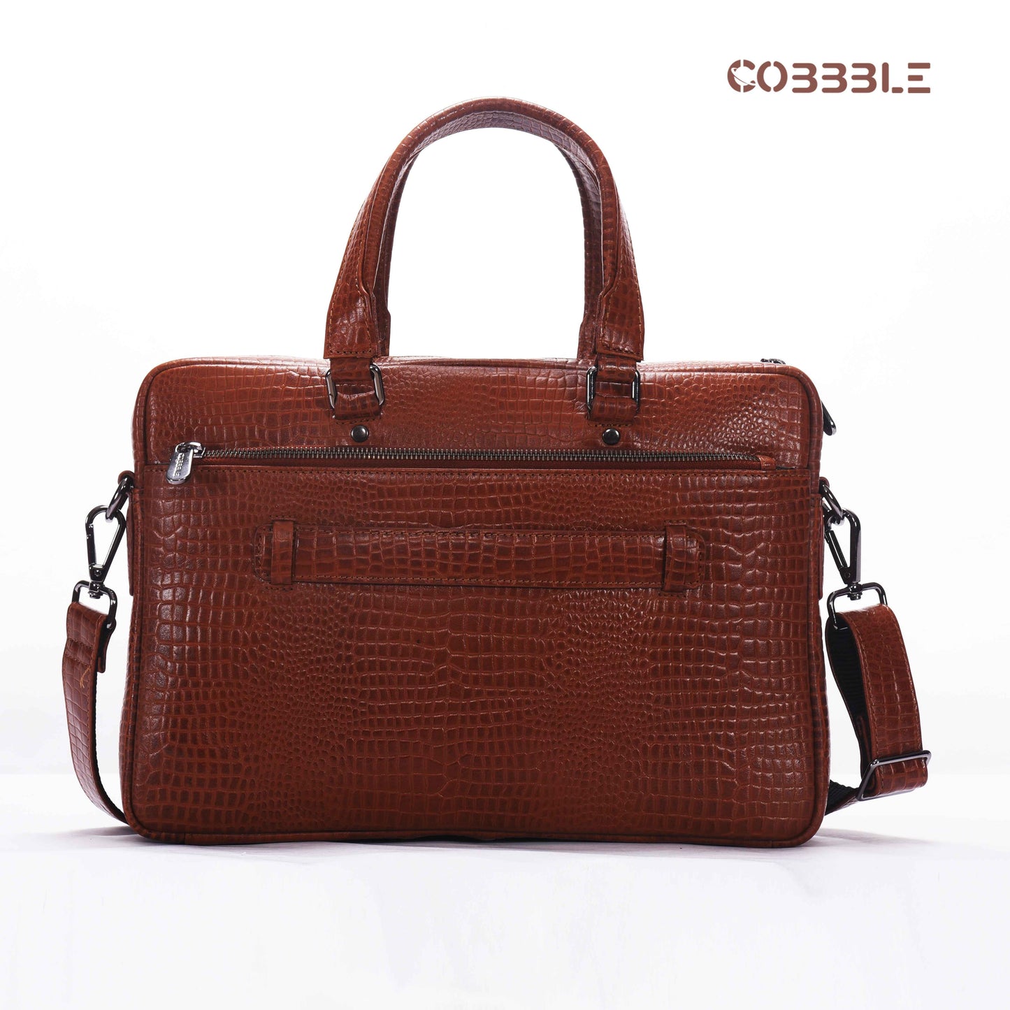 Cobbble Croco Classic Laptop Briefcase - Tan