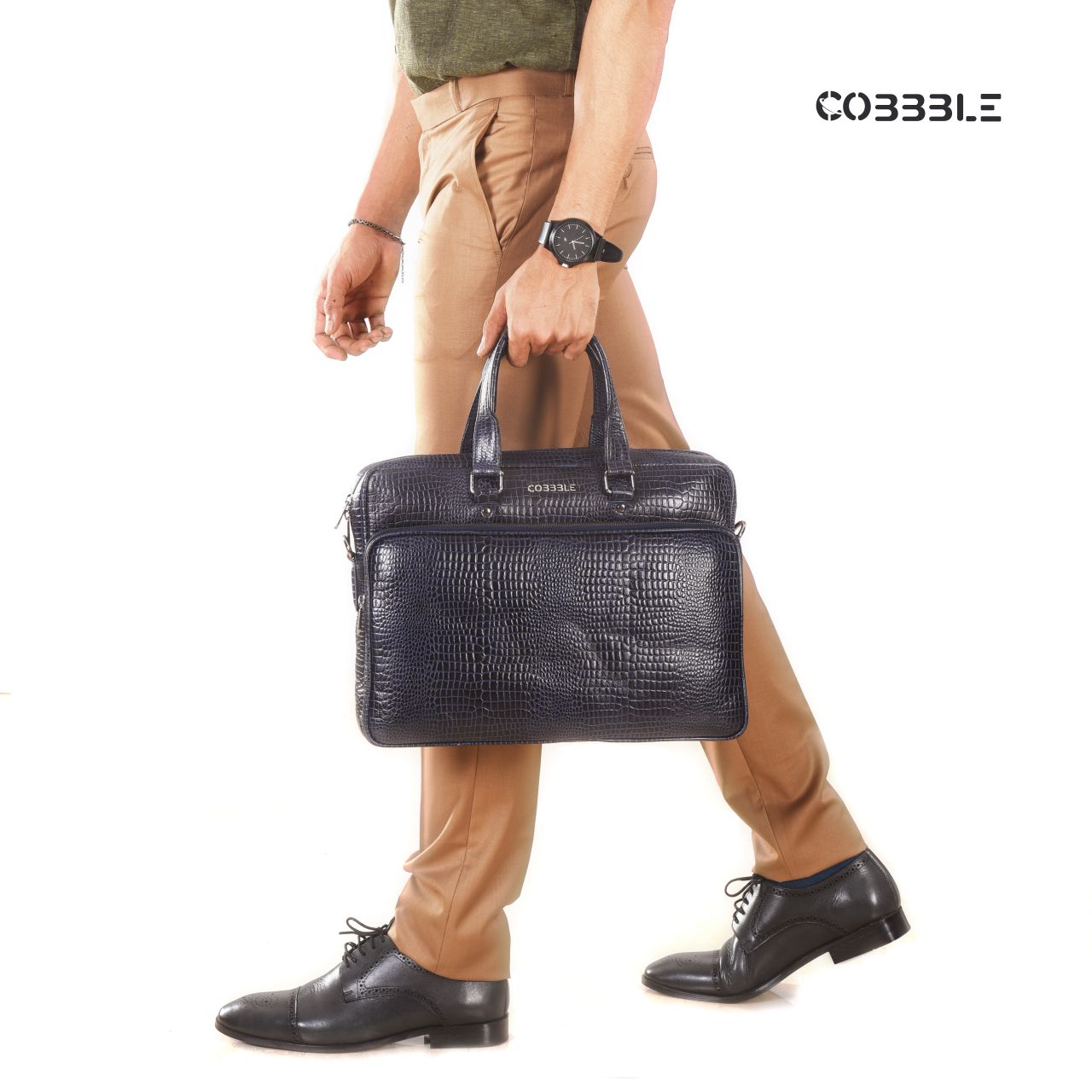 Cobbble Croco Classic Laptop Briefcase - Grey Colour