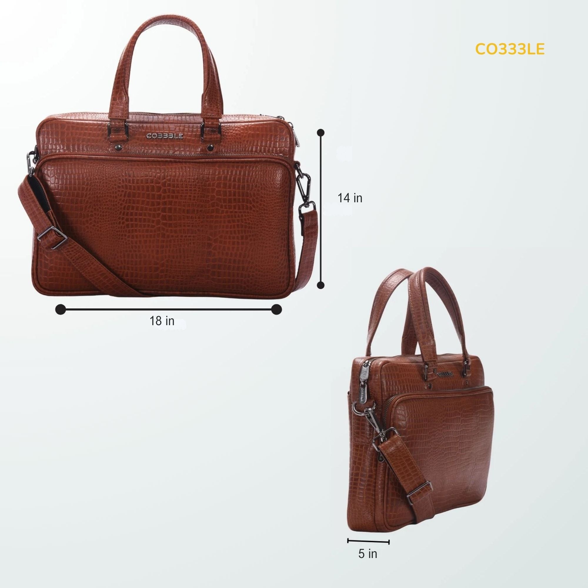 Tan Colour XL Luxury Croco Leather Laptop Briefcase with Multi-Pocket Organizer | Heavy-Duty Grip, Premium Zipper | Fits upto 17 Inch Laptops