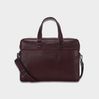 Cobbble Croco Classic Laptop Briefcase - Cherry Leather