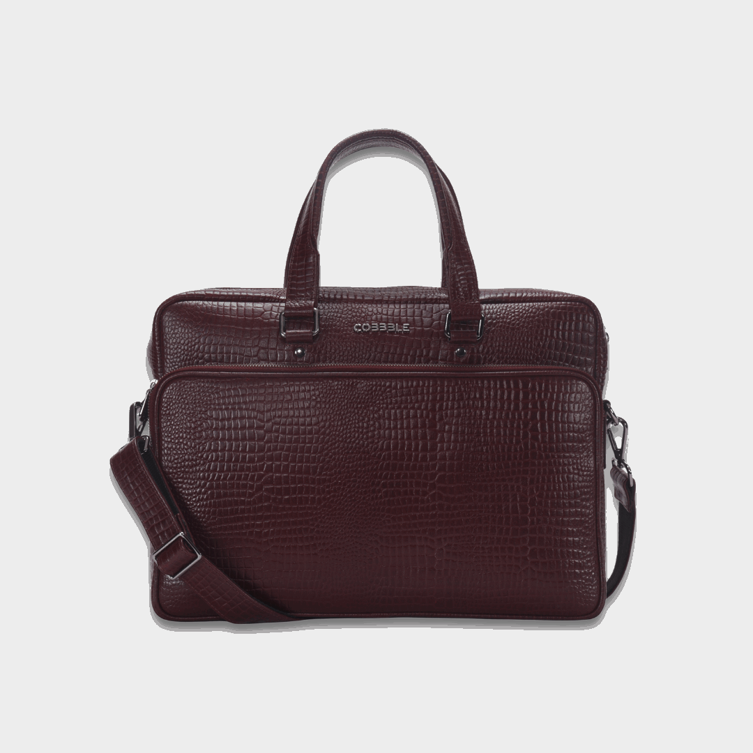 Cobbble Croco Classic Laptop Briefcase - Cherry