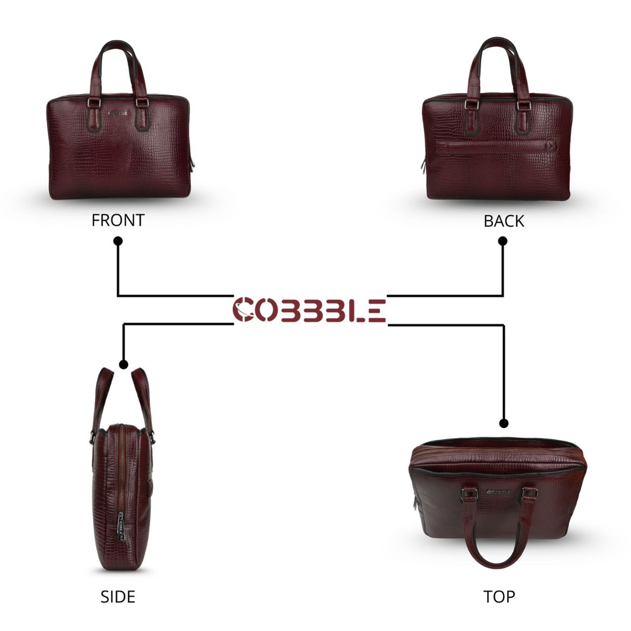 Cobbble Croco Classic Laptop Briefcase - Cherry