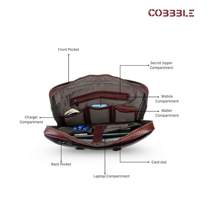Cobbble Croco Classic Laptop Briefcase - Cherry