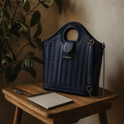 Cobbble Signature Tooled Tote - Blue