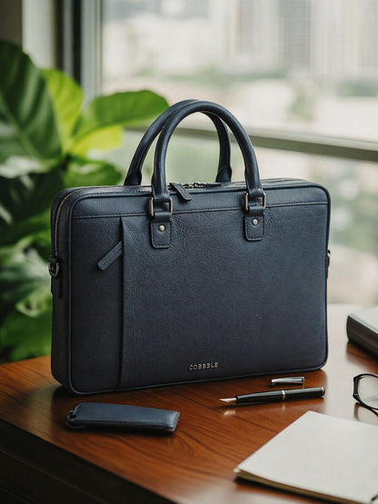 Cobbble Flat Grain Metro Laptop Briefcase - Grey