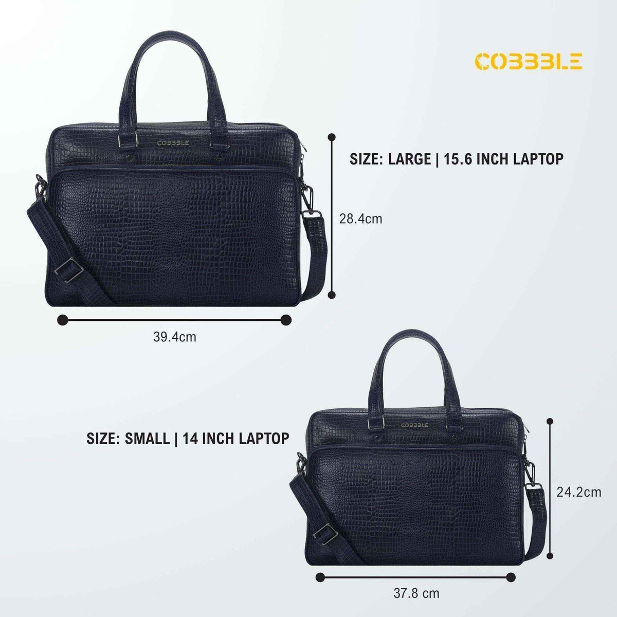 Luxury Laptop Bag - Cobbble Croco Classic Laptop Briefcase in Navy Blue