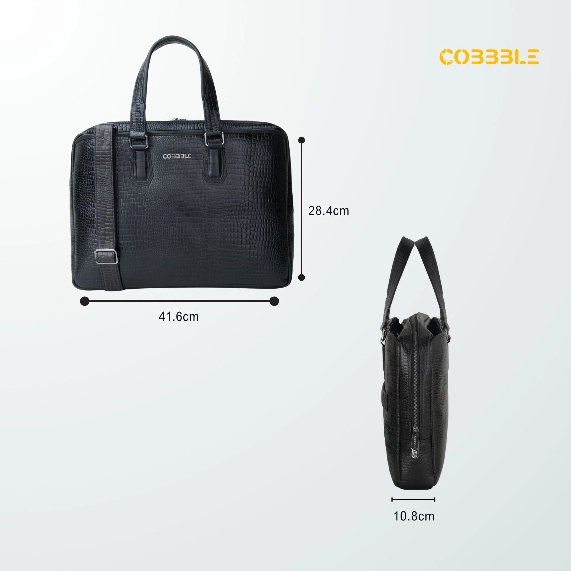 Cobbble Croco Executive Laptop Briefcase - Black