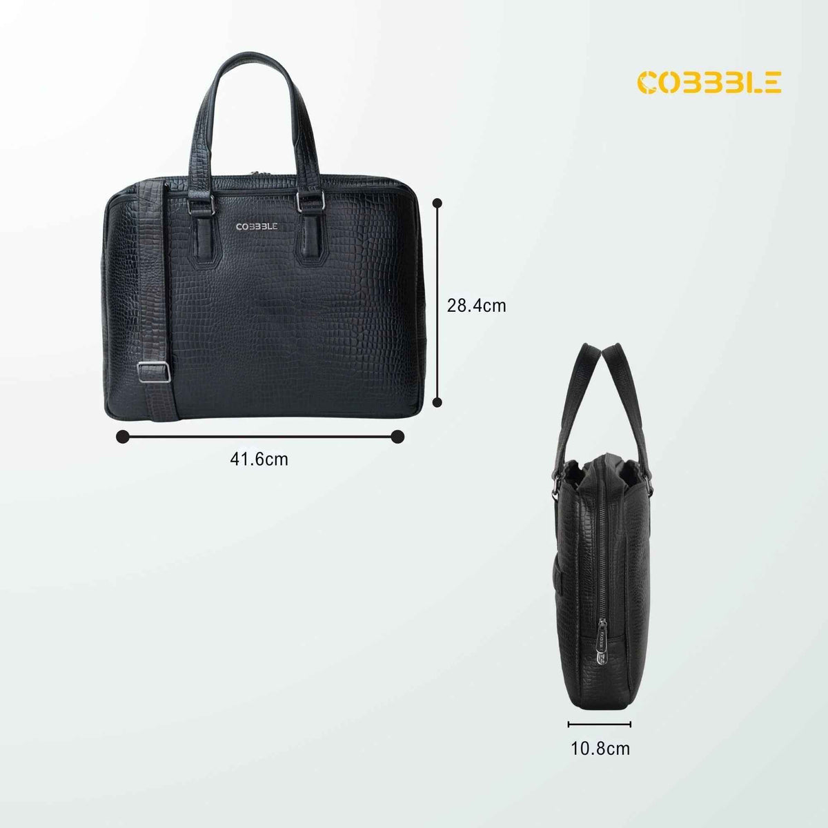 Cobbble Croco Executive Laptop Briefcase - Black Leather